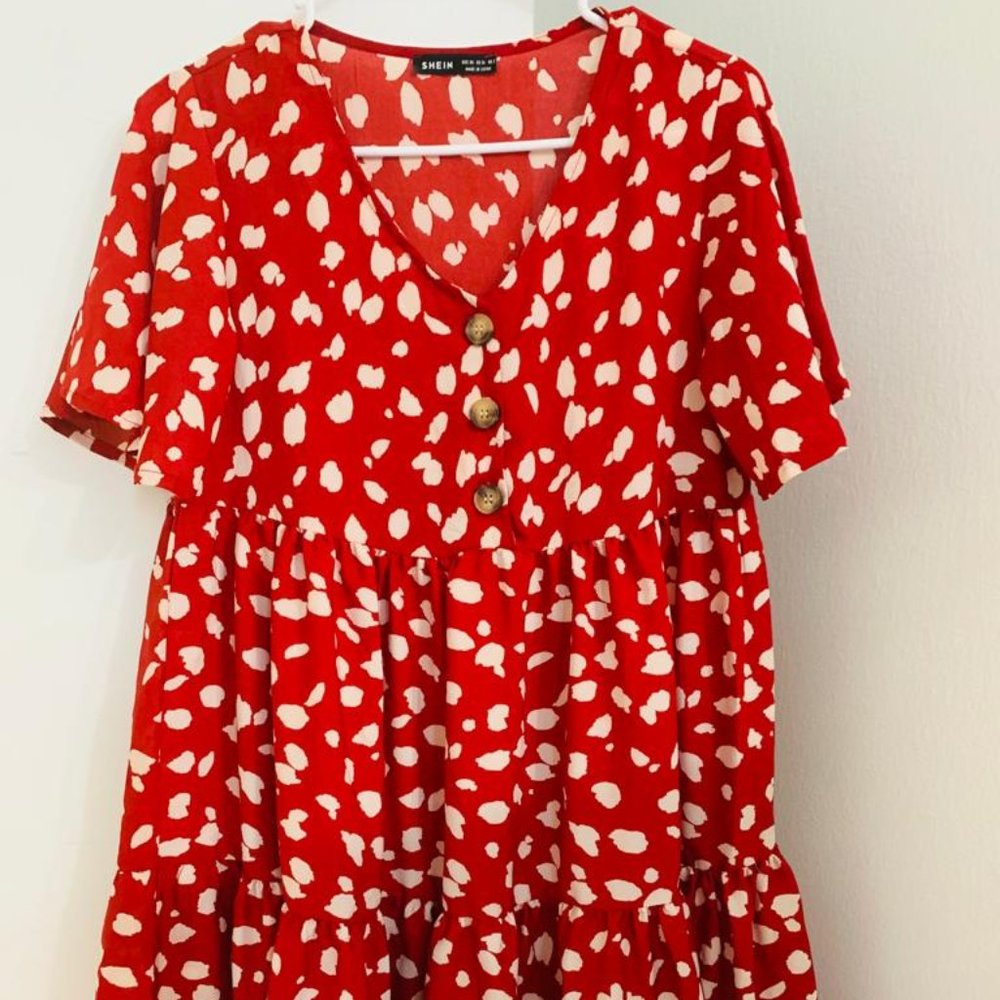 Short Red Dress with White Dots
